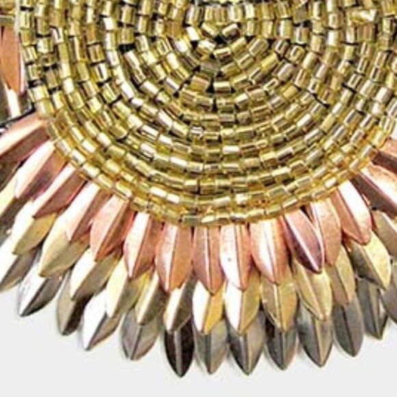 Round Metal Fringe Seed Bead Dangle Earrings - Picture 3 of 6